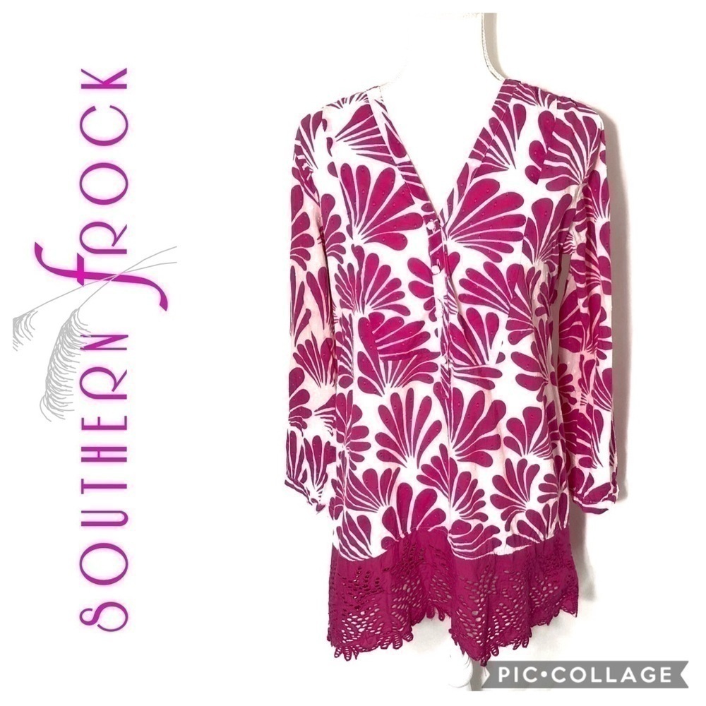 Southern Frock Lace Hem Tunic Small Blouse Top Magenta Purple